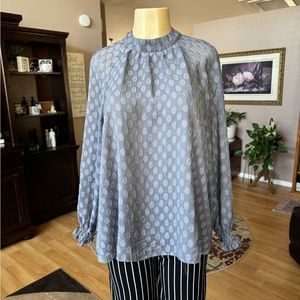 Dr2 gray & silver long ruffled sleeves high neck blouse-size M
